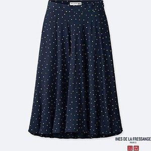 Uniqlo Ines De La Fressange Navy Dot Flare Skirt